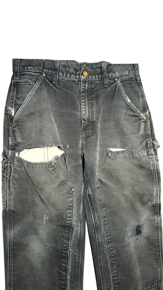 Crazy Vintage Faded Blown Out Black Carhartt Double Knee